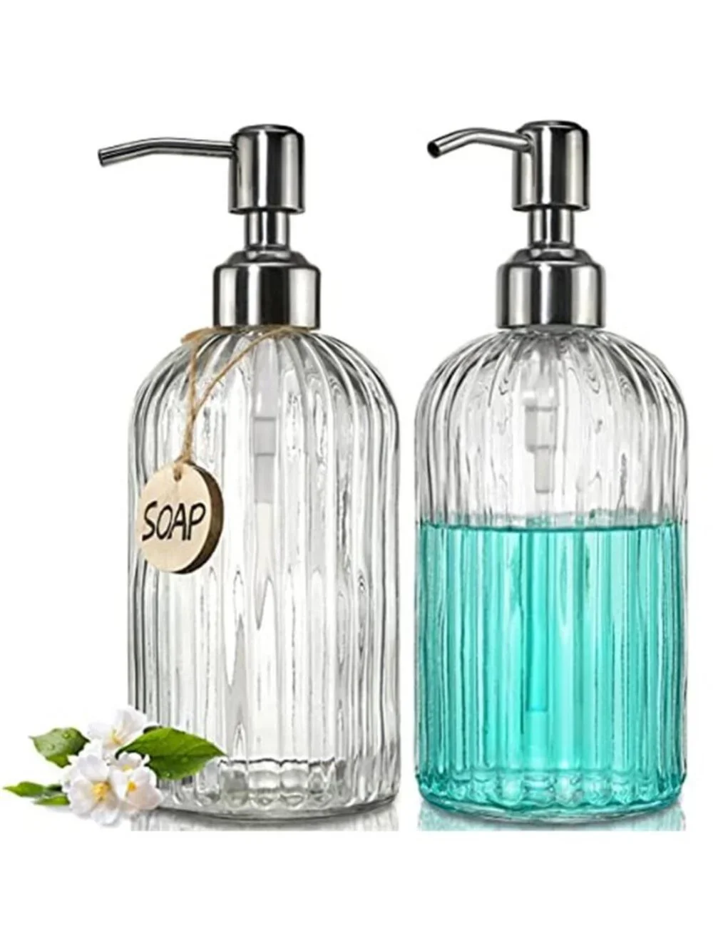 2PACK 18 Oz Glass Soap Dispenser with Rust Proof Stainless Steel Pump